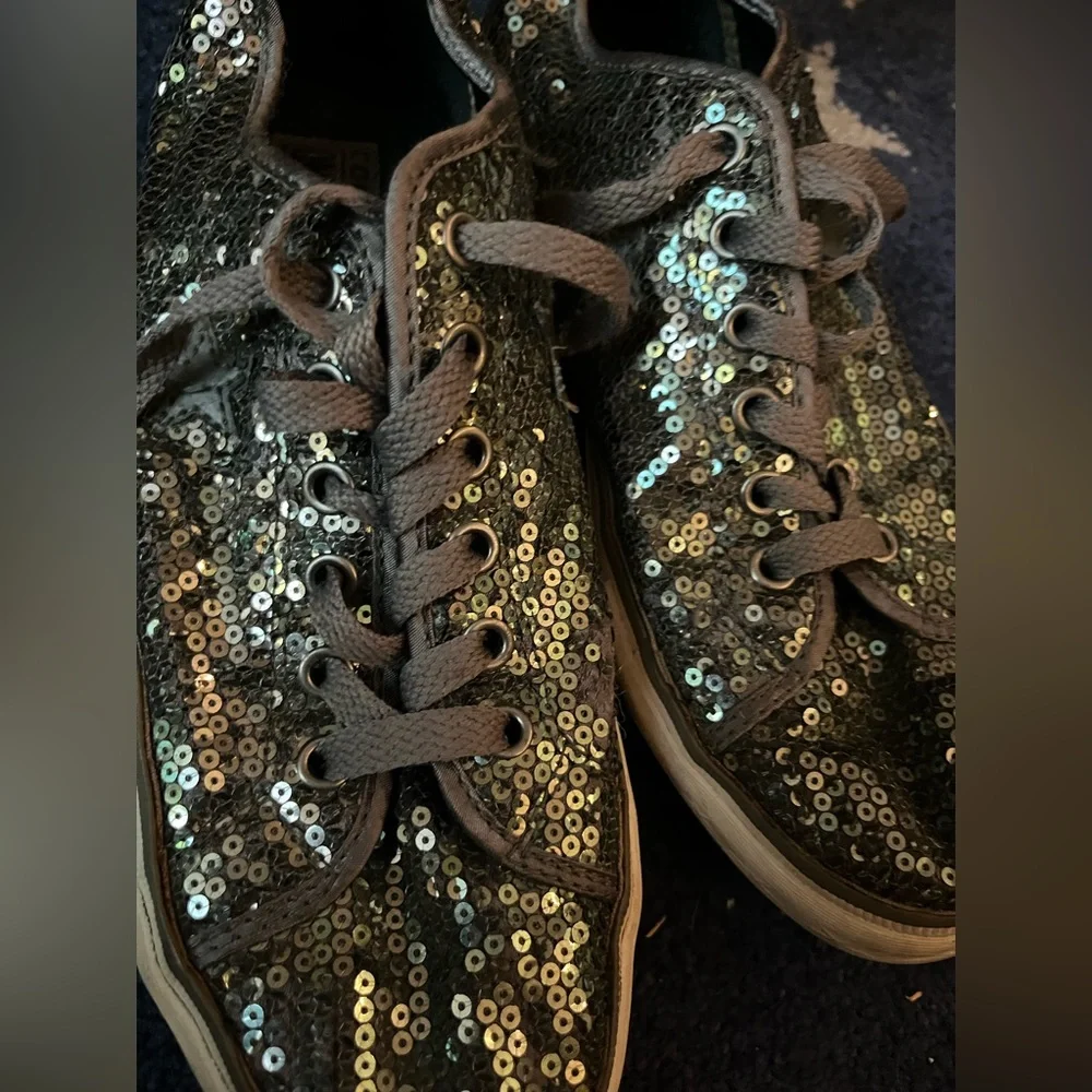 Converse SEQUIN SNEAKERS women’s sz 8 One Star Bling sparkle army green sequins - Picture 5 of 10